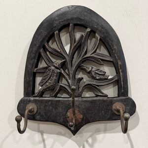 Vintage bohemian hand carved wood wall hook mount.